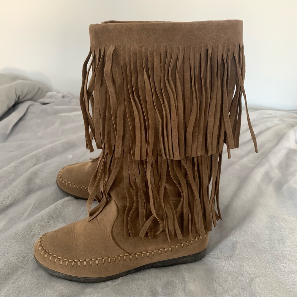 Fringe Moccasin Mid-Calf Boots